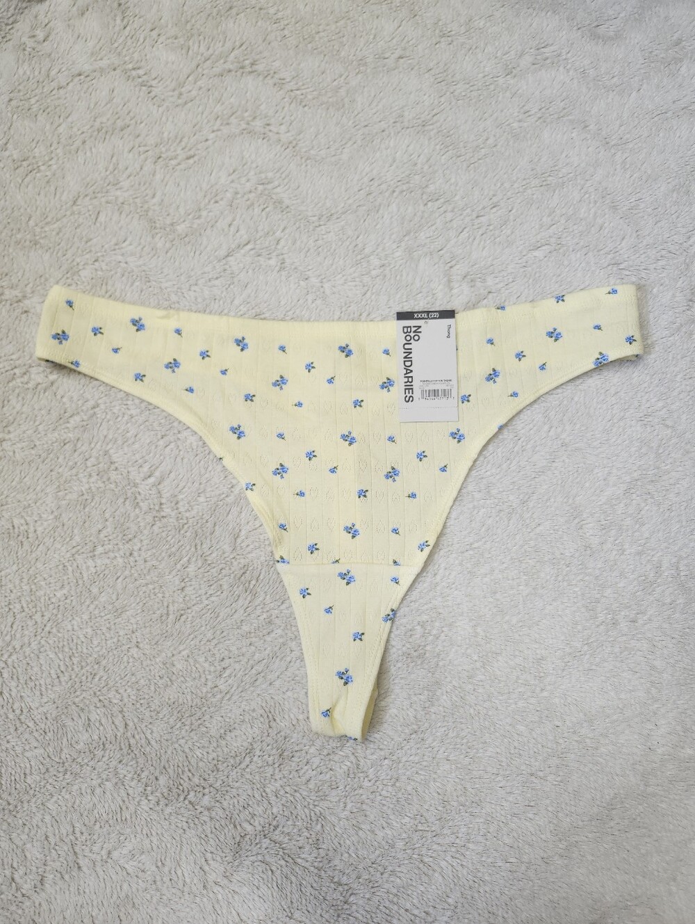 • NWT No Boundaries Pointelle Floral Cotton Thong Panty Size XXXL Yellow & Blue